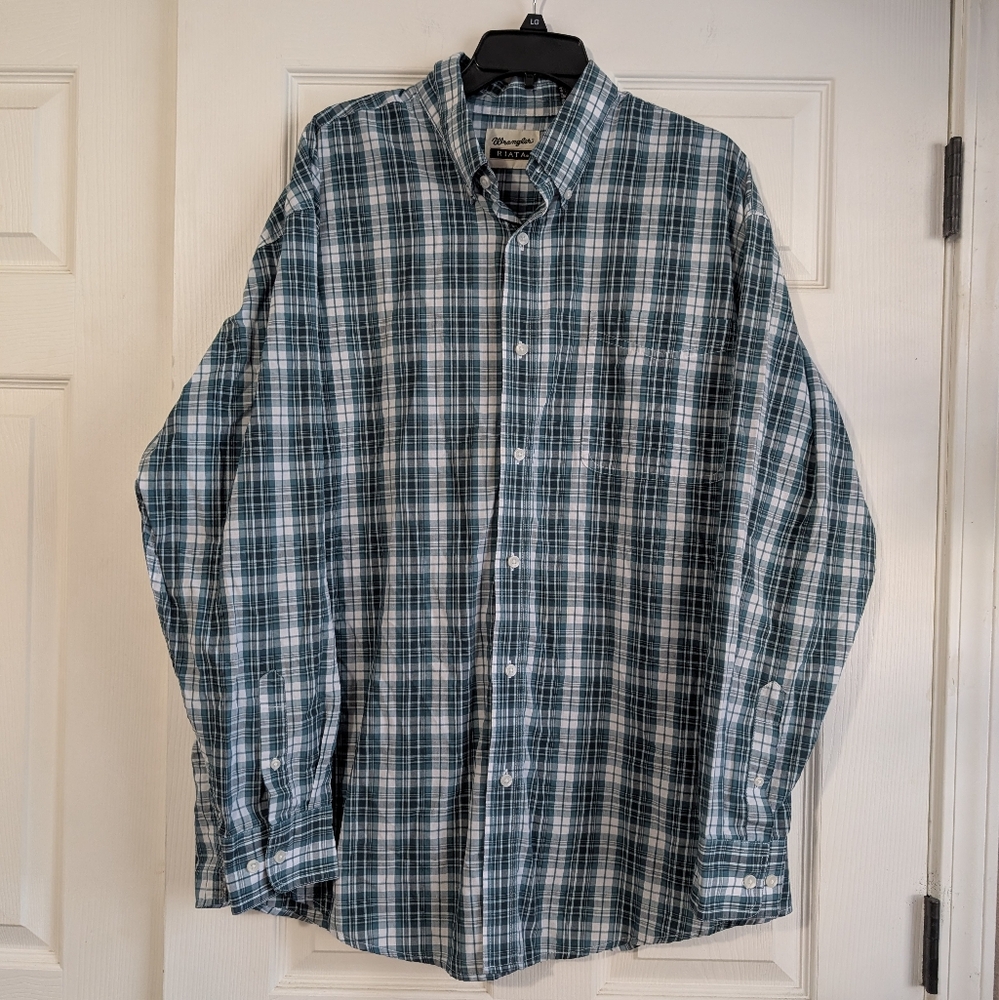 Vintage Wrangler Riata Teal Plaid Shirt Size XXL